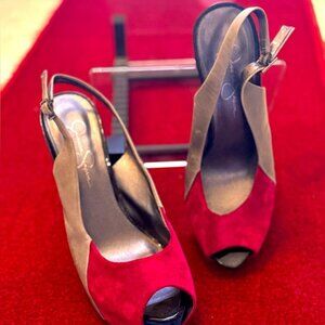 Chic Two-Tone Peep Toe Slingback Heels